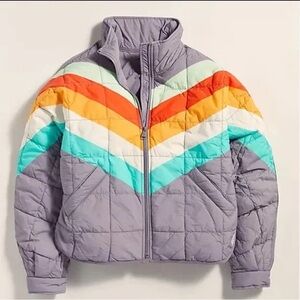 Free People Multicolor Chevron Puffer Jacket